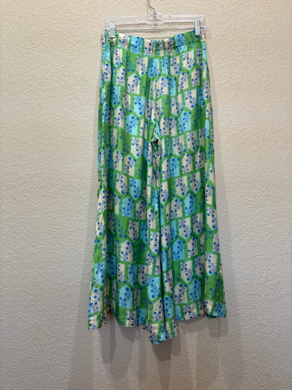 Verandah Flared Wide Leg Pants Green Floral Lightweight Boho Whimsigoth Size XS - Picture 7 of 10